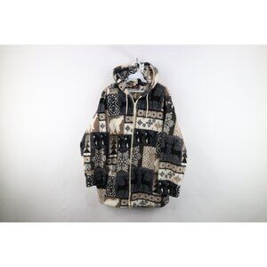 Vtg 90s Streetwear Womens Small Christmas Penguin Polar Bear Fleece Jacket USA